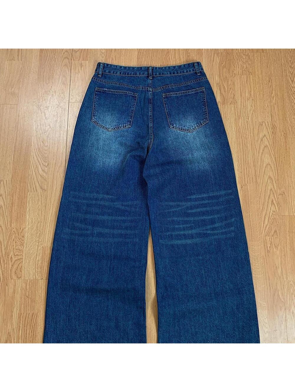 Vintage Cyber baggy y2k urban wide leg faded blue wash denim skater jeans 2000s - Picture 6 of 8